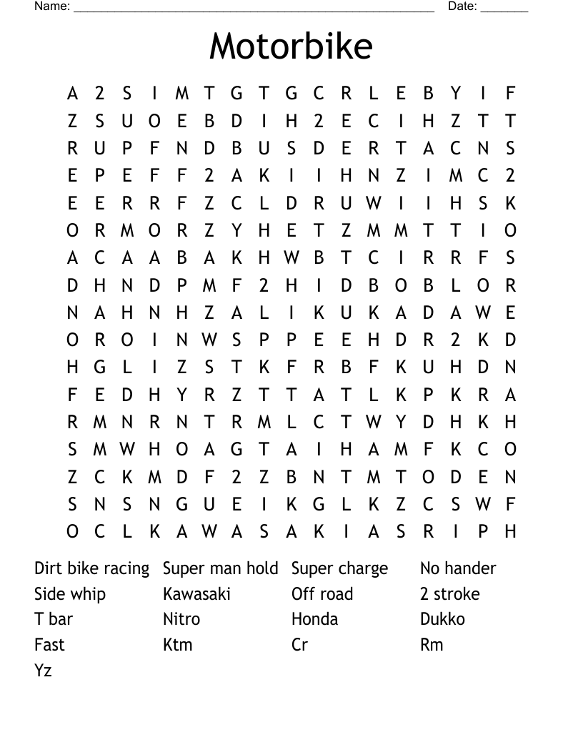 Motorbike  Word Search