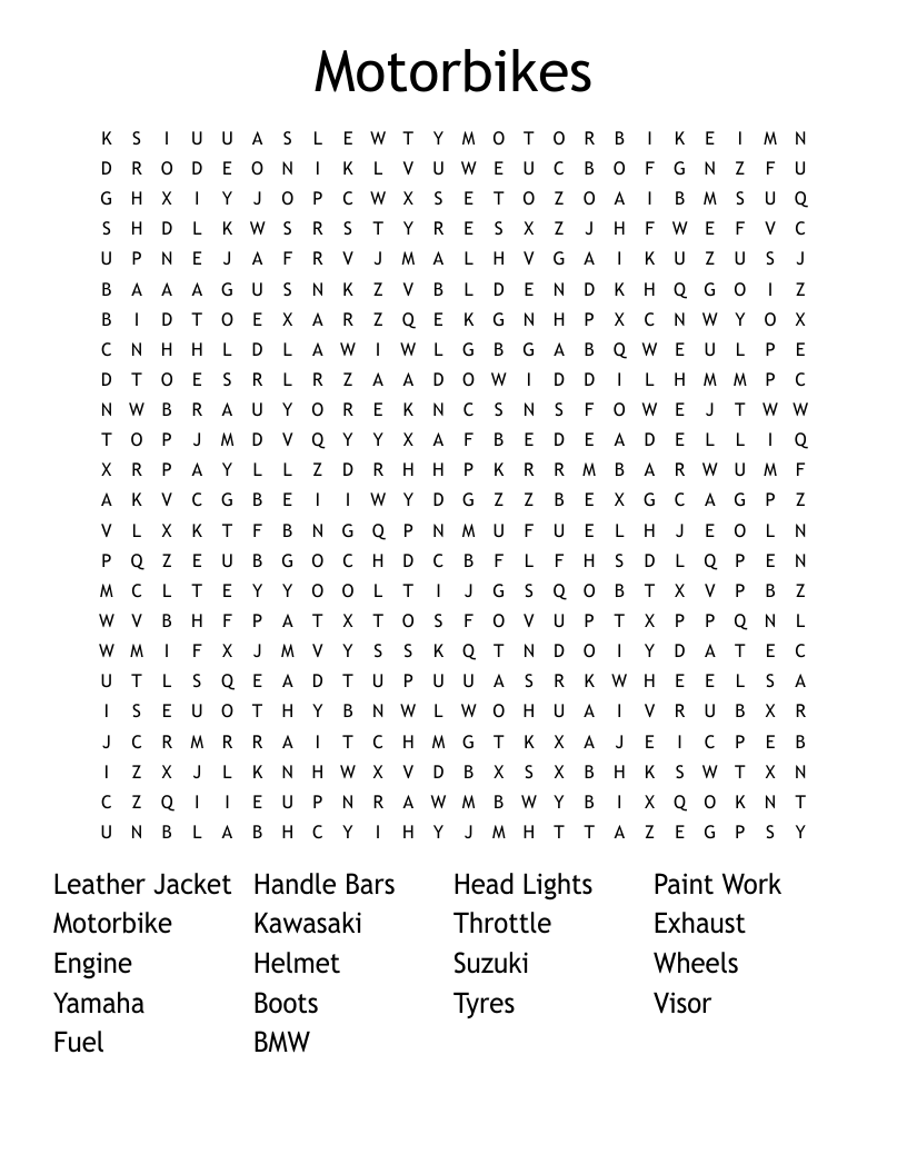 Motorbikes Word Search
