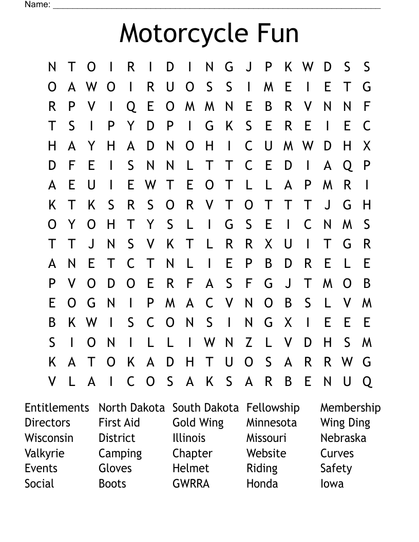 Motorcycle Fun Word Search