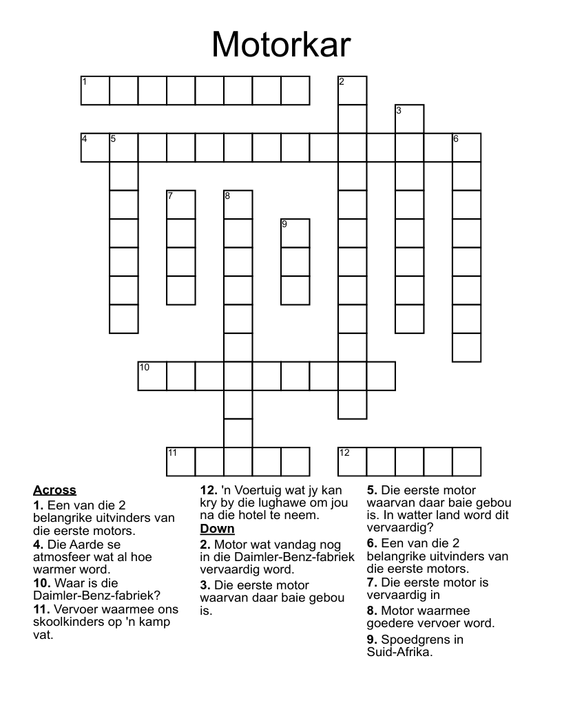 Motorkar Crossword
