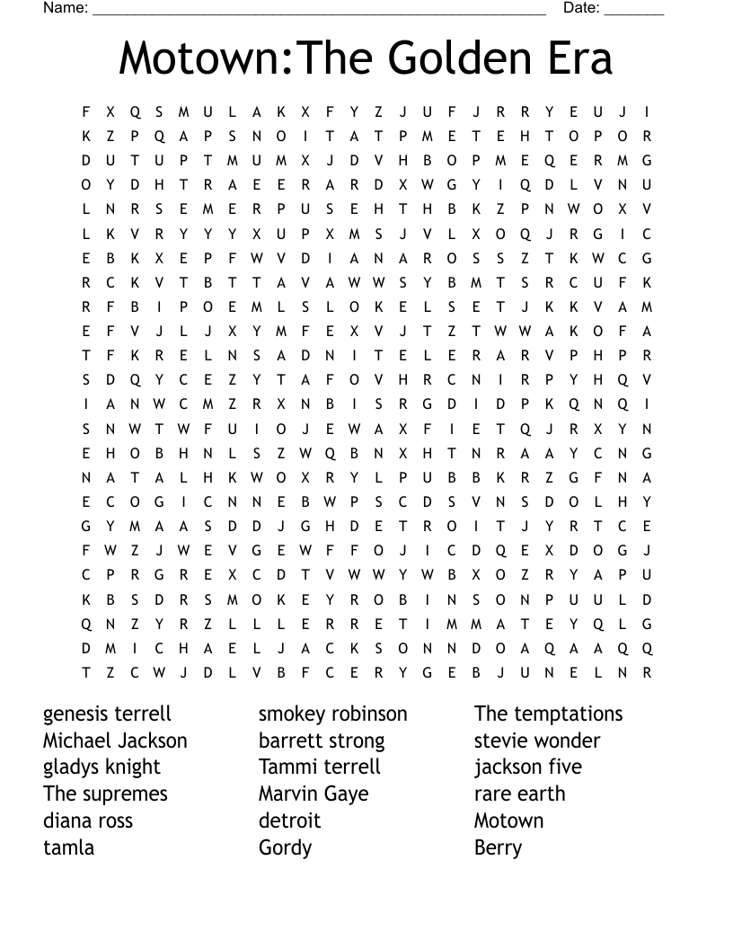 Motown:The Golden Era  Word Search