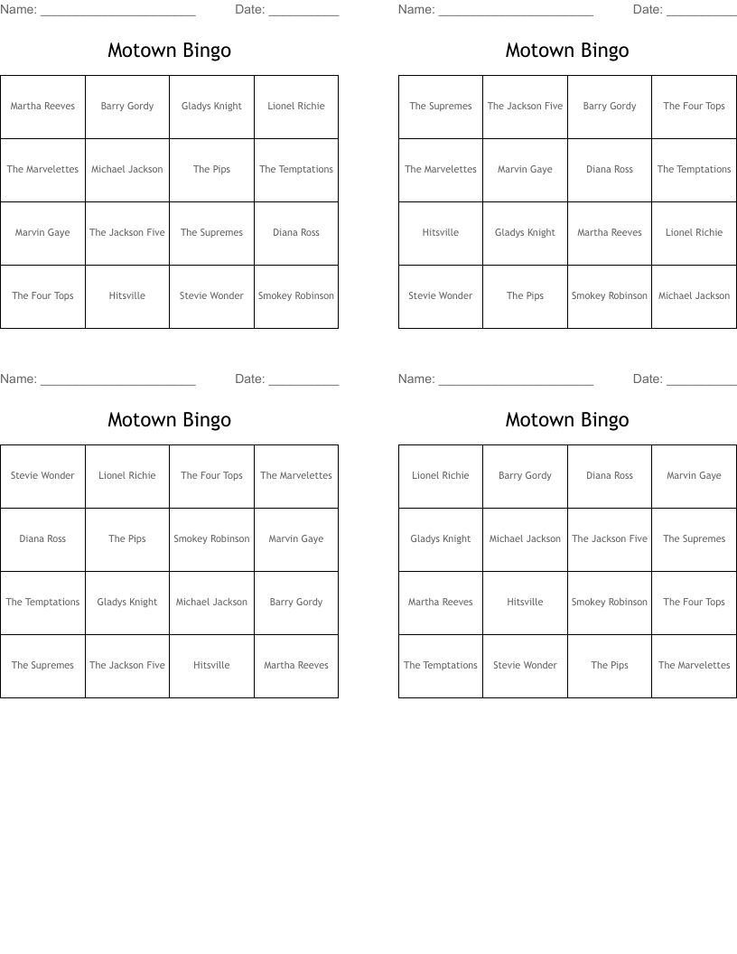 Motown Bingo