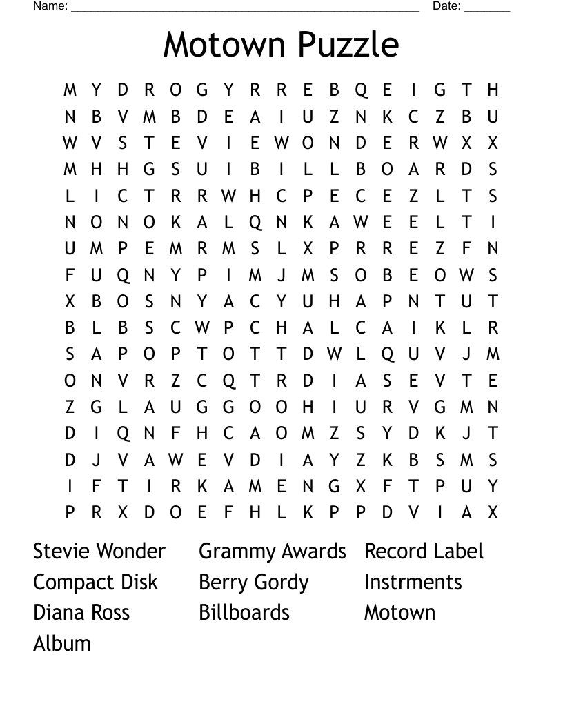 Motown Puzzle Word Search