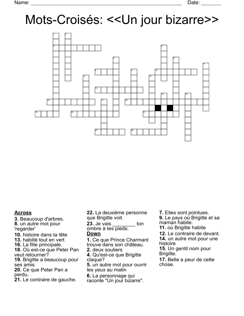 Mots-Croisés: <<Un jour bizarre>> Crossword