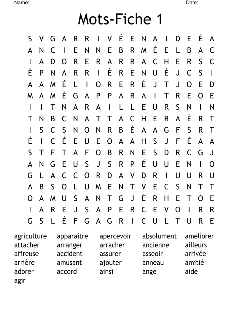 Mots-Fiche 1 Word Search