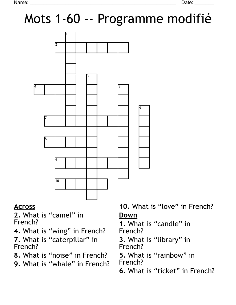 Mots 1-60 -- Programme modifié Crossword