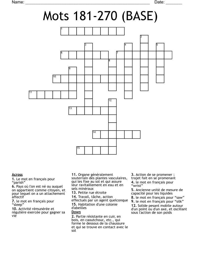 Mots 181-270 (BASE) Crossword