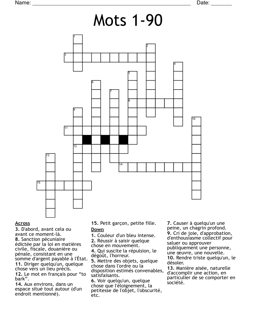 Mots 1-90 Crossword