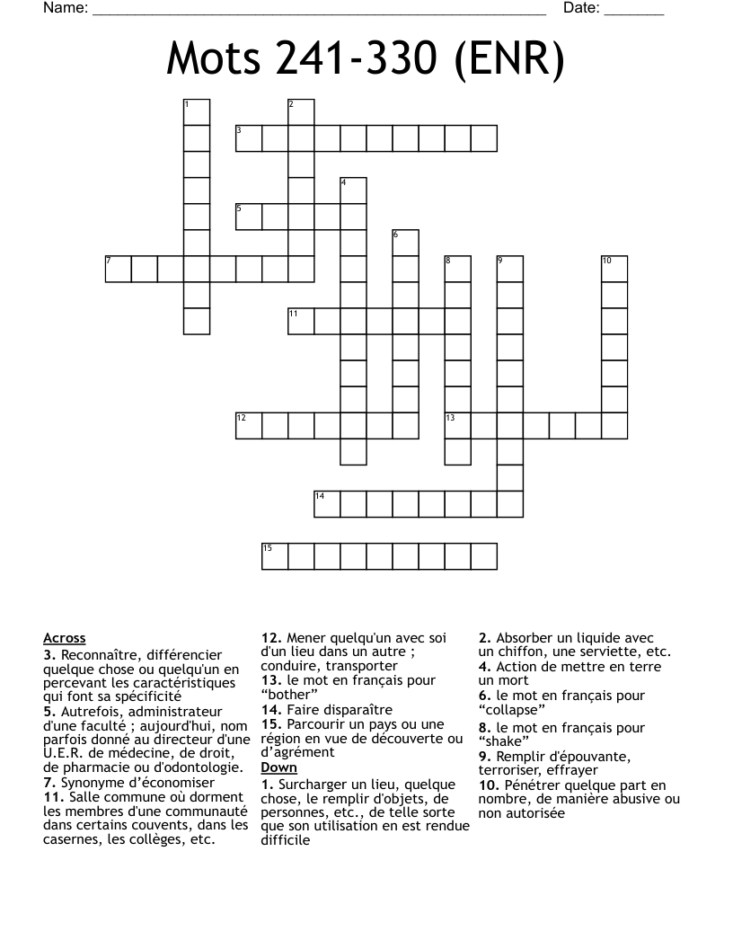 Mots 241-330 (ENR) Crossword