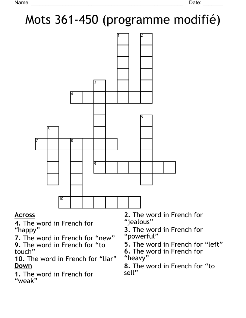 Mots 361-450 (programme modifié) Crossword