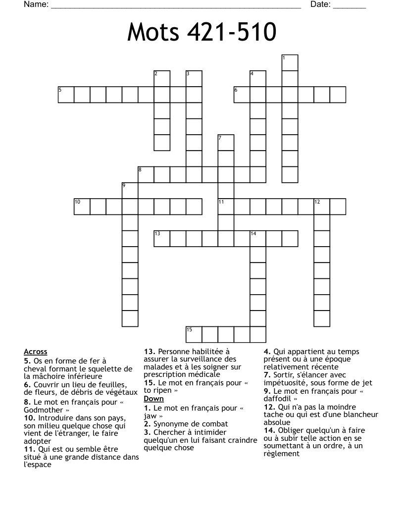 Mots 421-510 Crossword