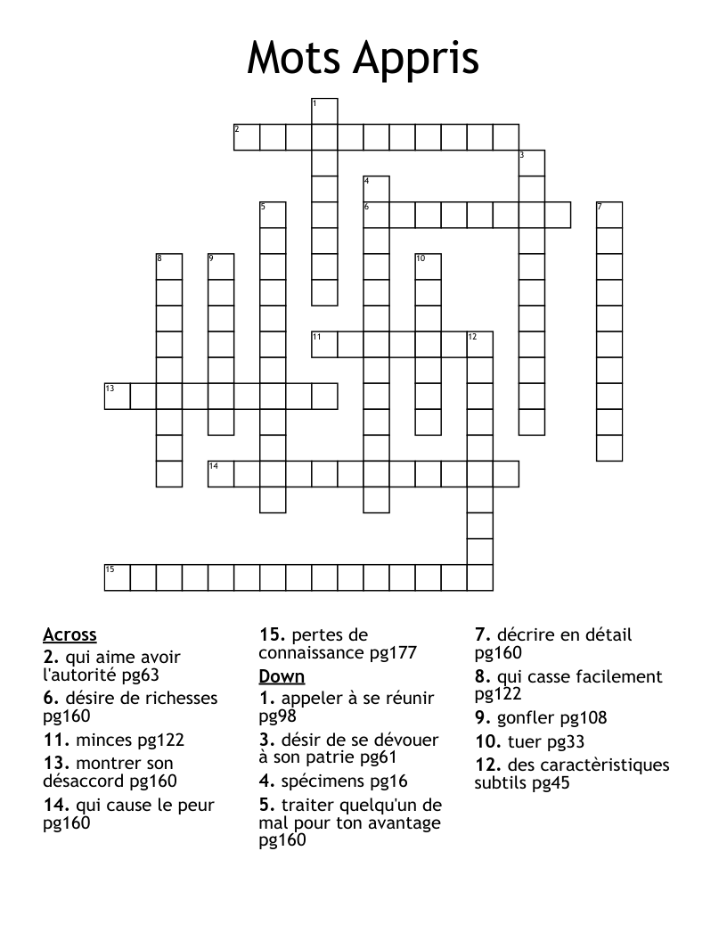 Mots Appris Crossword