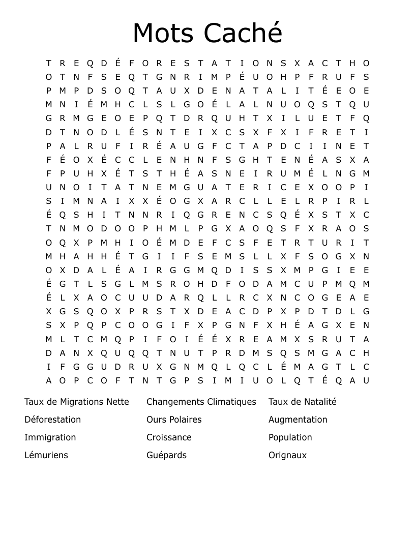 Mots Caché Word Search