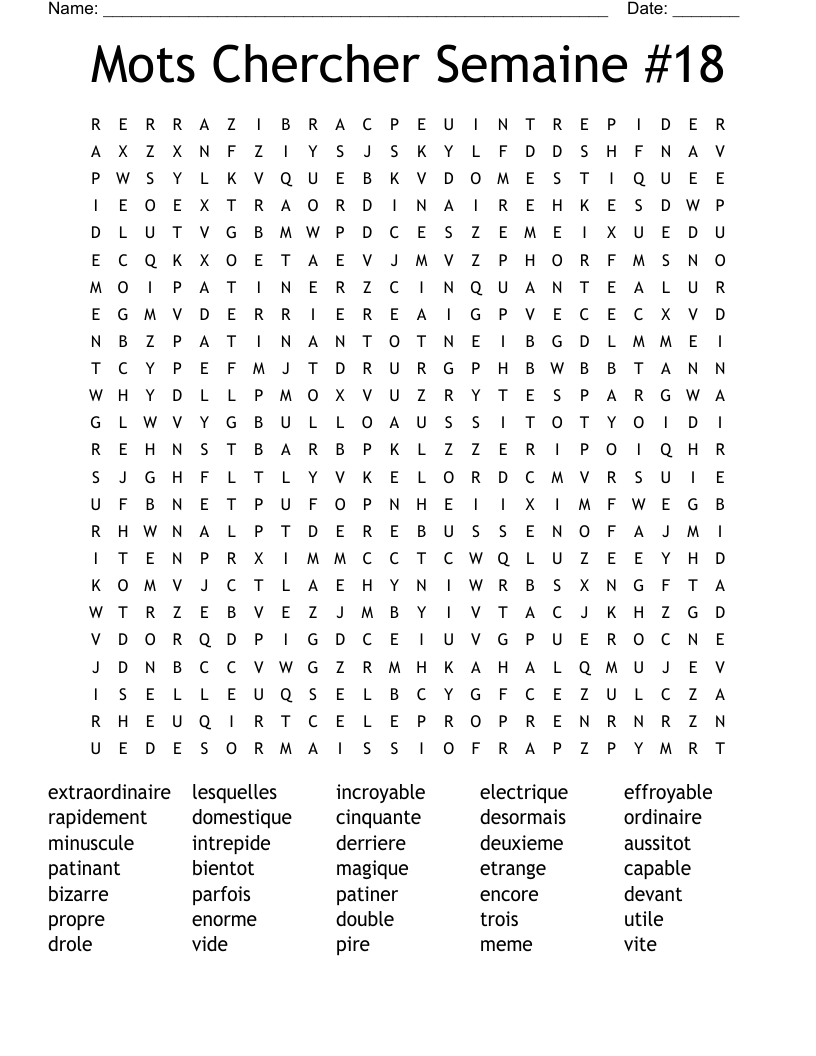 Mots Chercher Semaine #18 Word Search