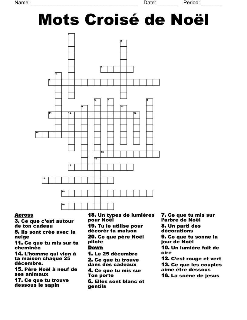 Mots Croisé de Noël  Crossword