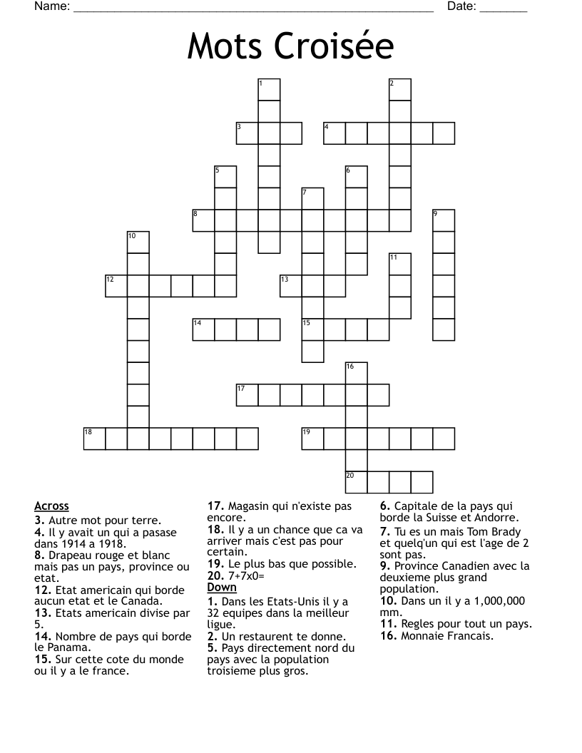 Mots Croisée Crossword