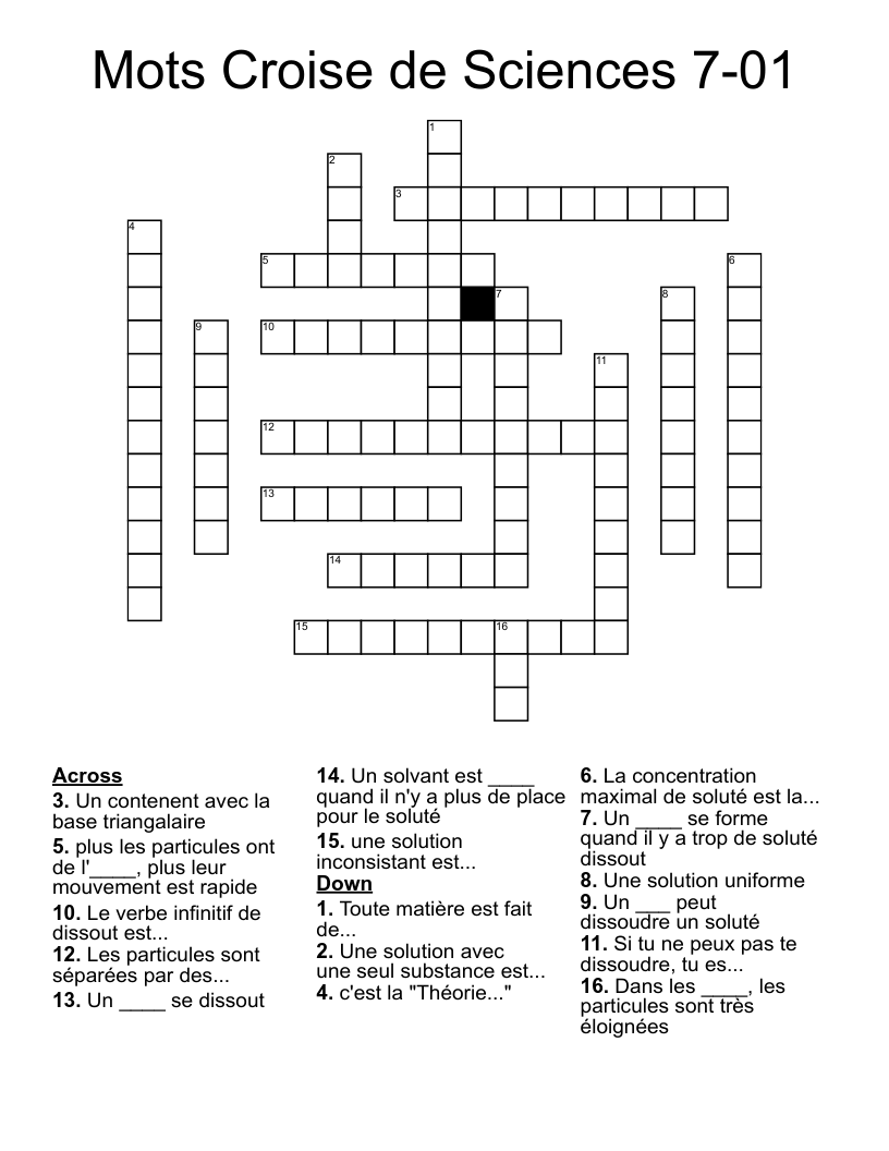 Mots Croise de Sciences 7-01 Crossword
