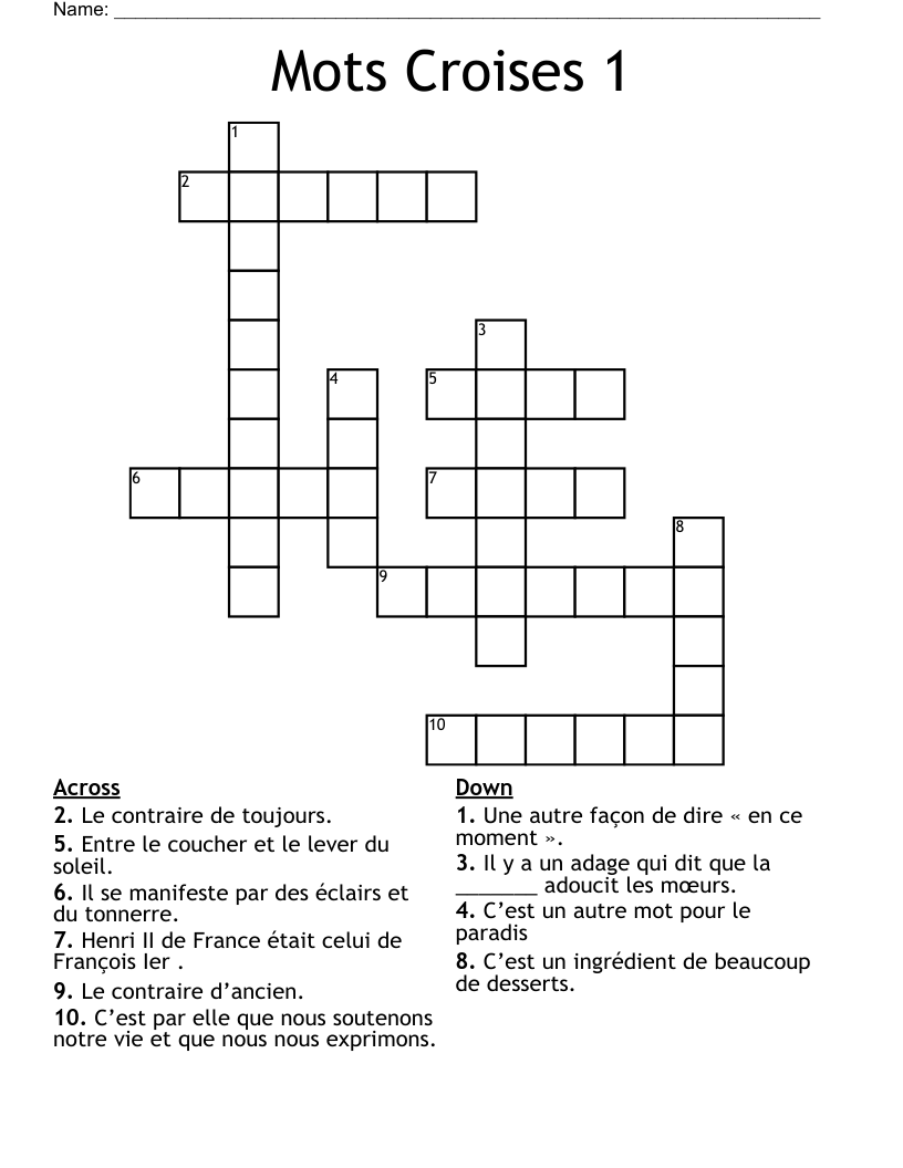 Mots Croises 1 Crossword