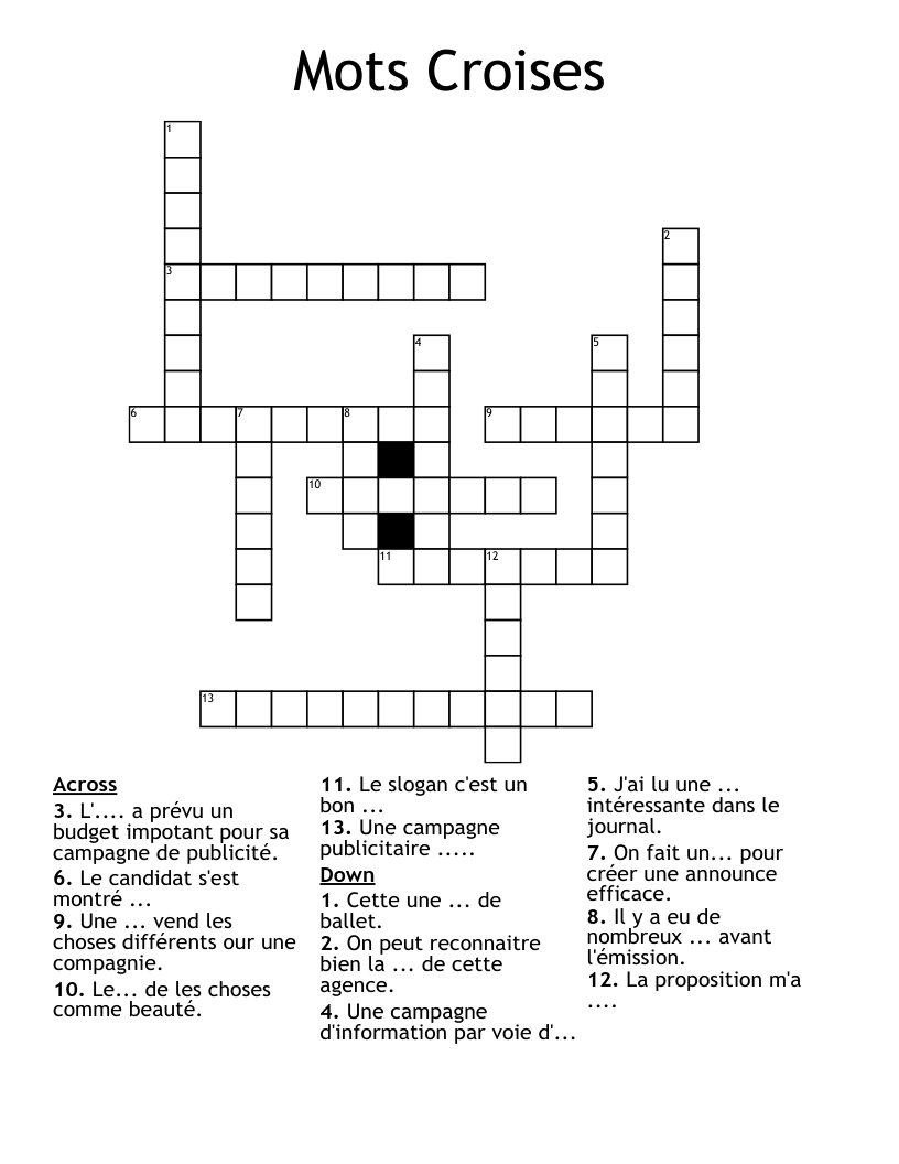 Mots Croises Crossword