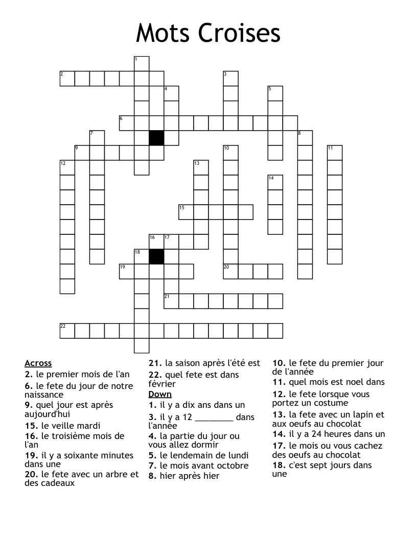 Mots Croises Crossword