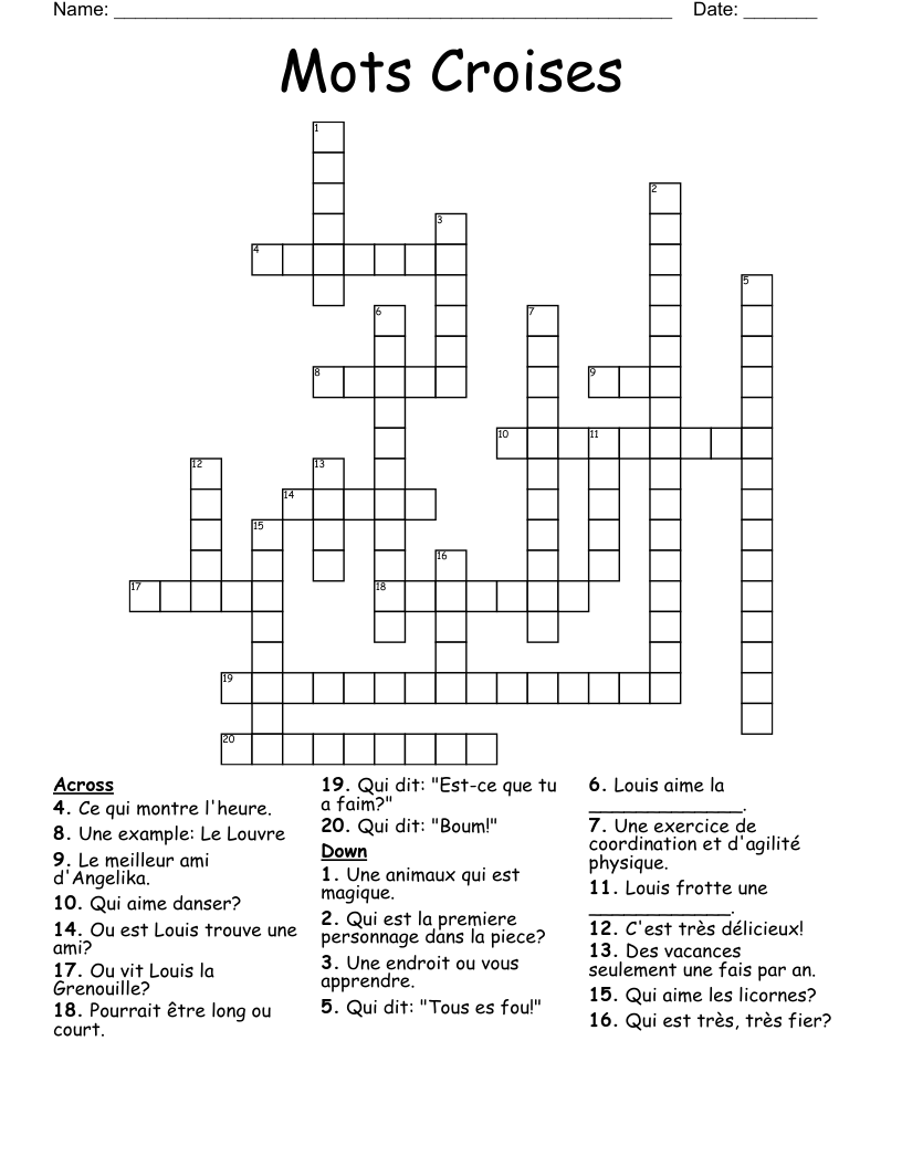 Mots Croises Crossword