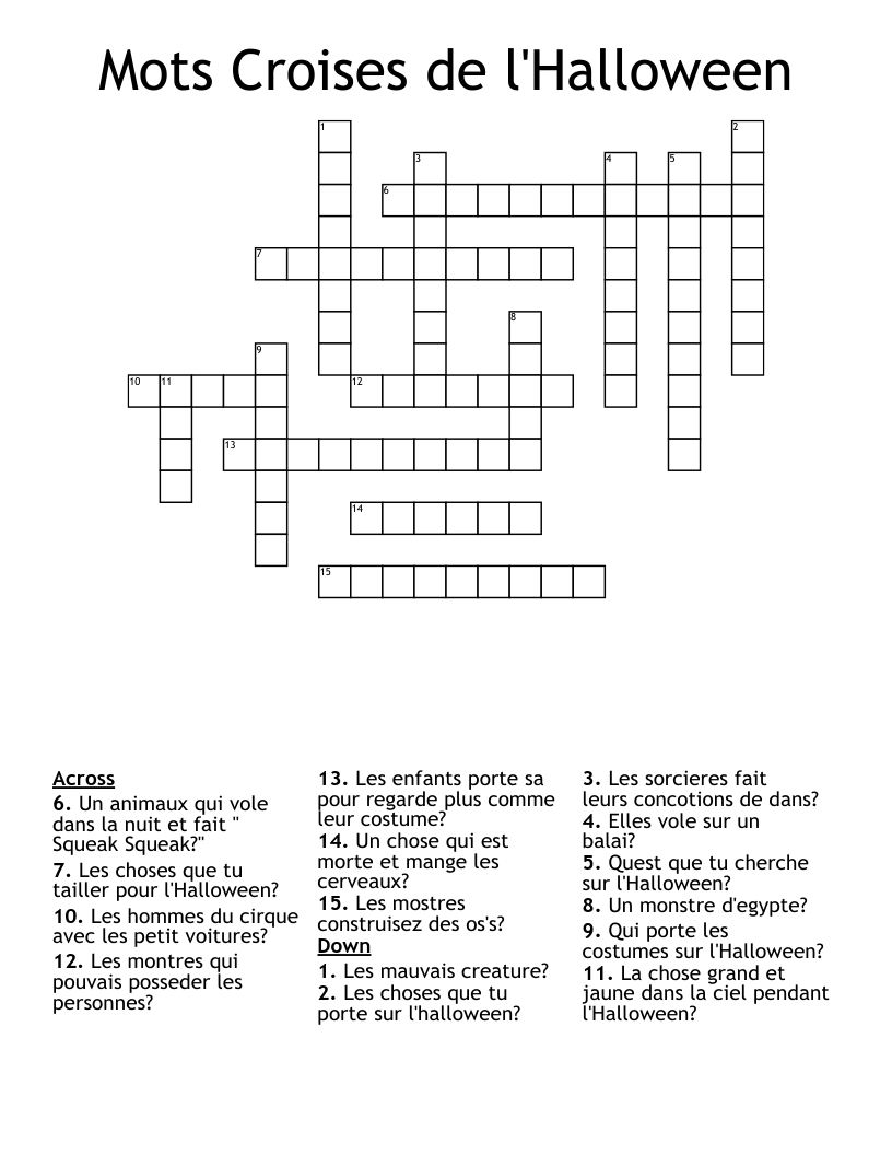 Mots Croises de l'Halloween Crossword