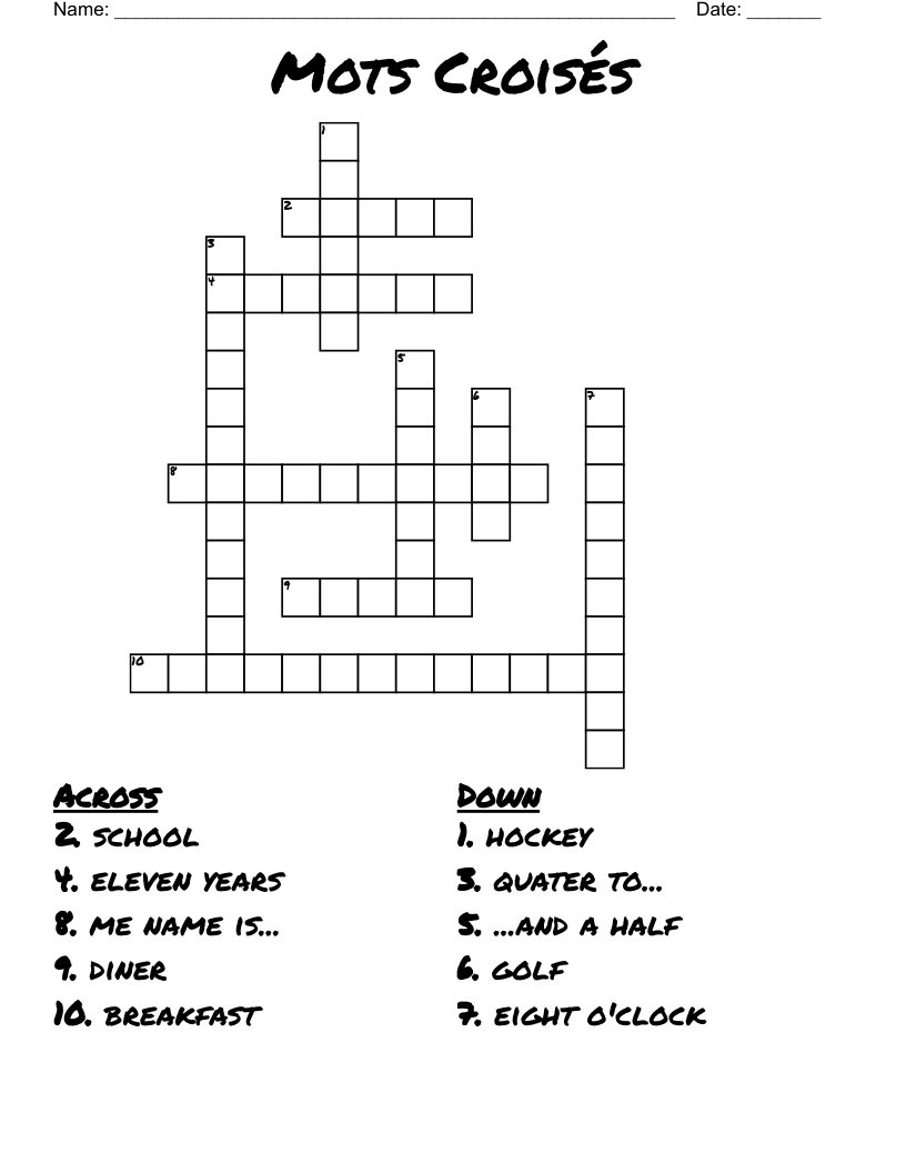 Mots Croisés Crossword