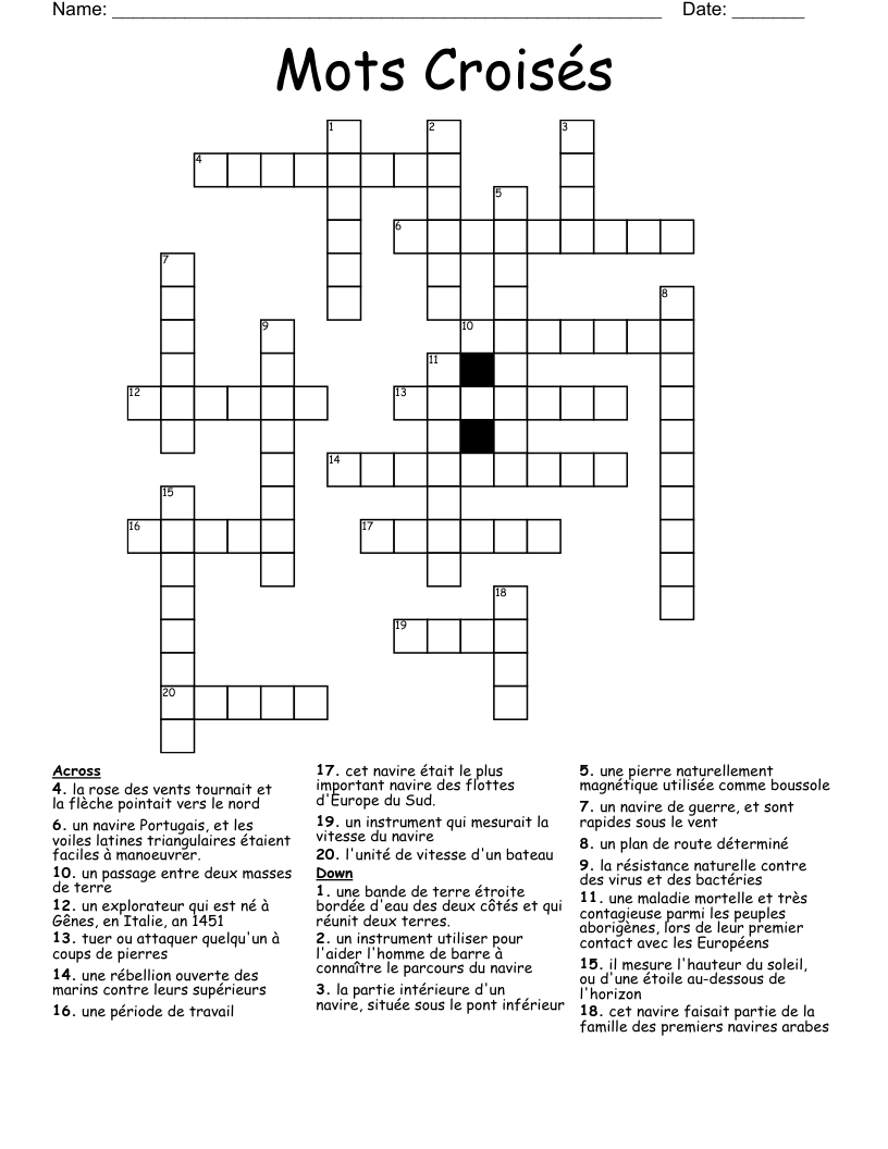 Mots Croisés Crossword