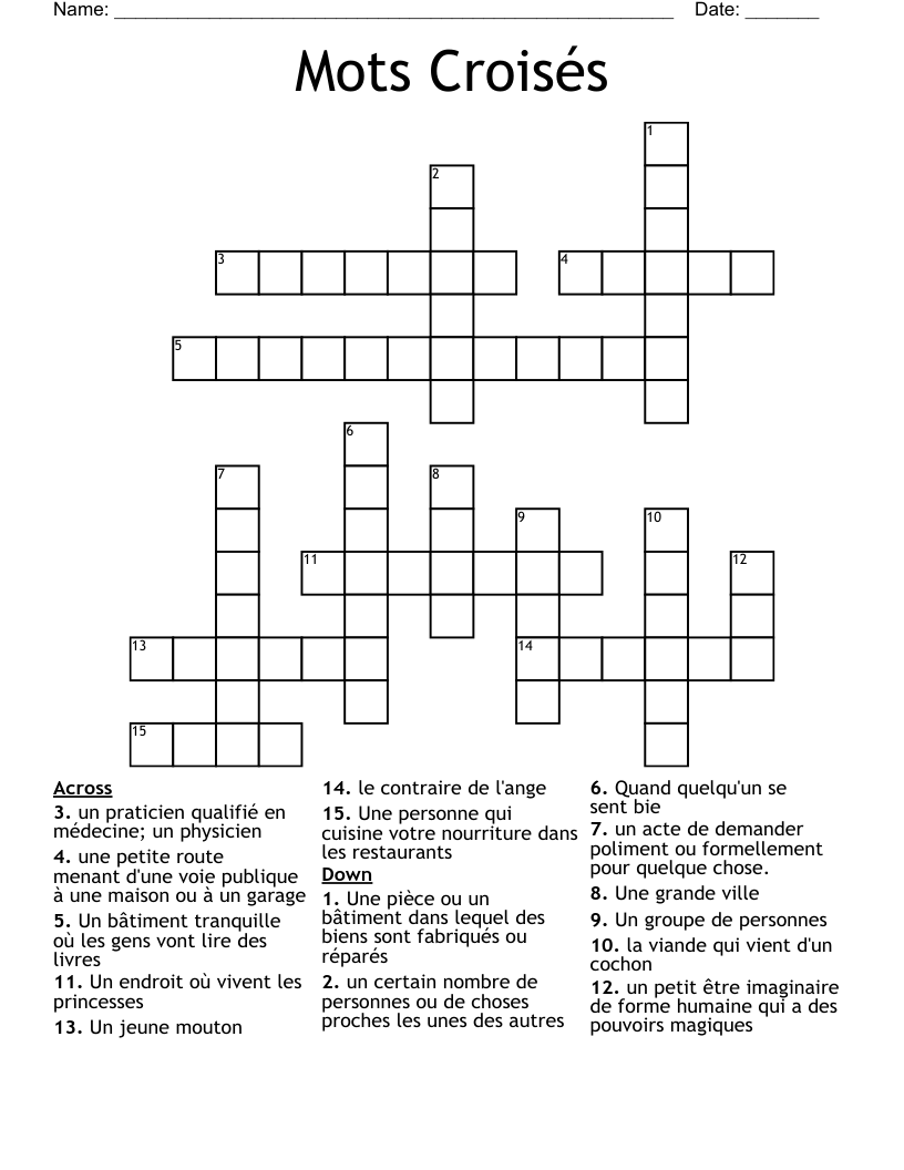 Mots Croisés Crossword