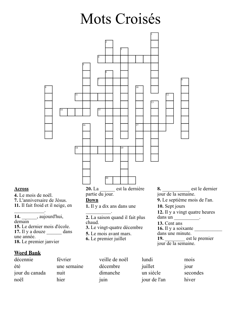 Mots Croisés Crossword