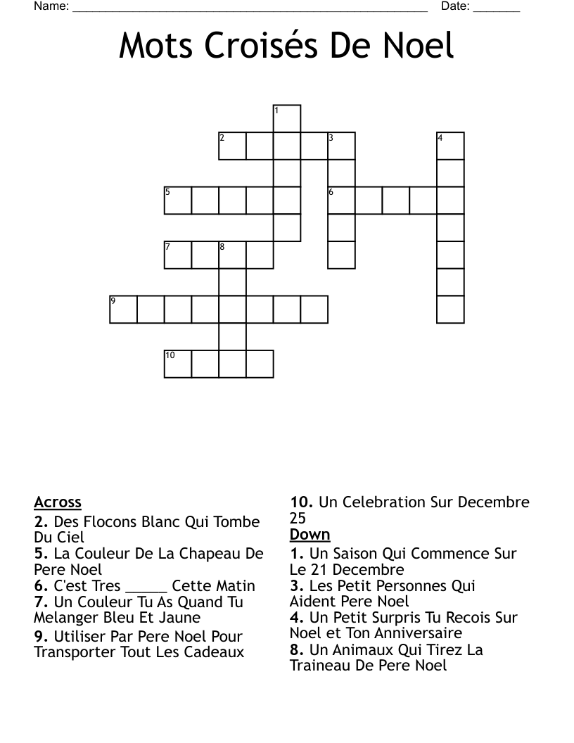 Mots Croisés De Noel Crossword