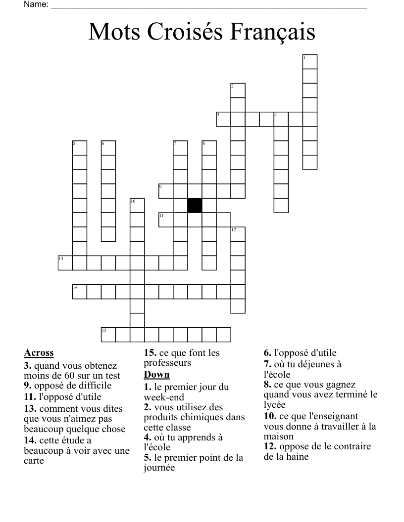 Mots Croisés Français Crossword