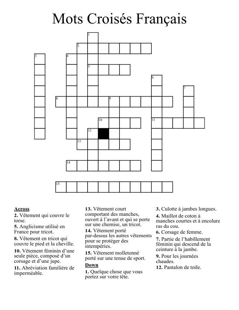 Mots Croisés Français Crossword
