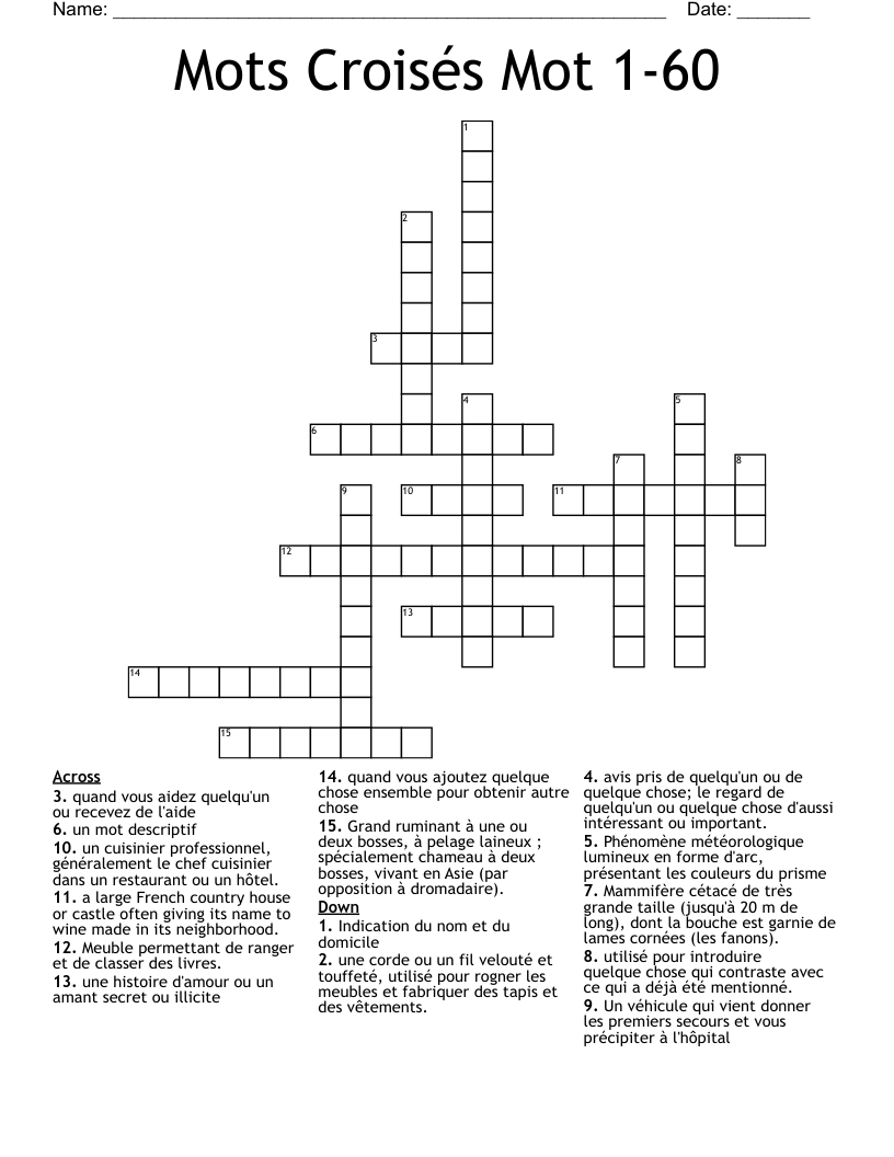 Mots Croisés Mot 1-60 Crossword