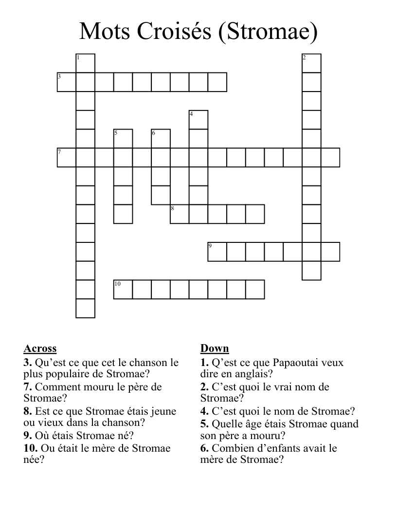 Mots Croisés (Stromae) Crossword