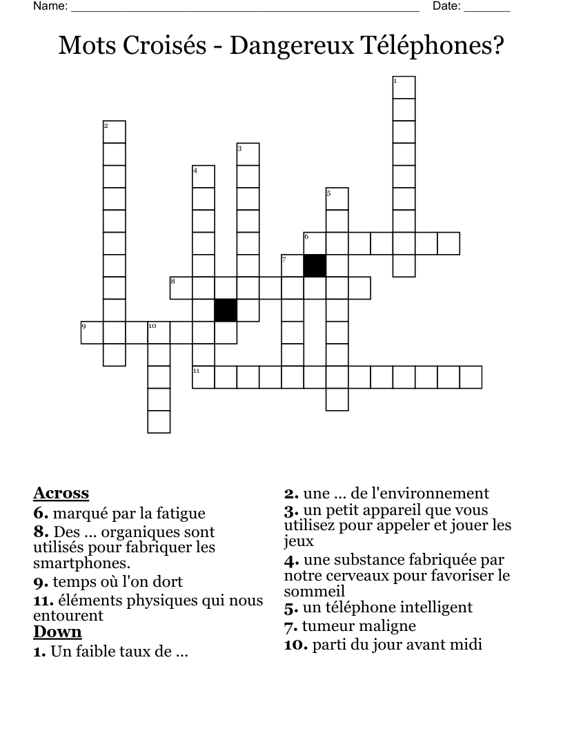 Mots Croisés - Dangereux Téléphones? Crossword