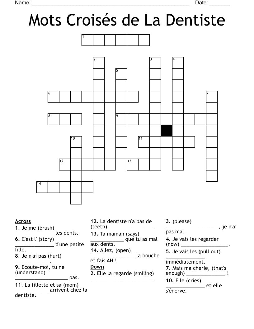 Mots Croisés de La Dentiste Crossword