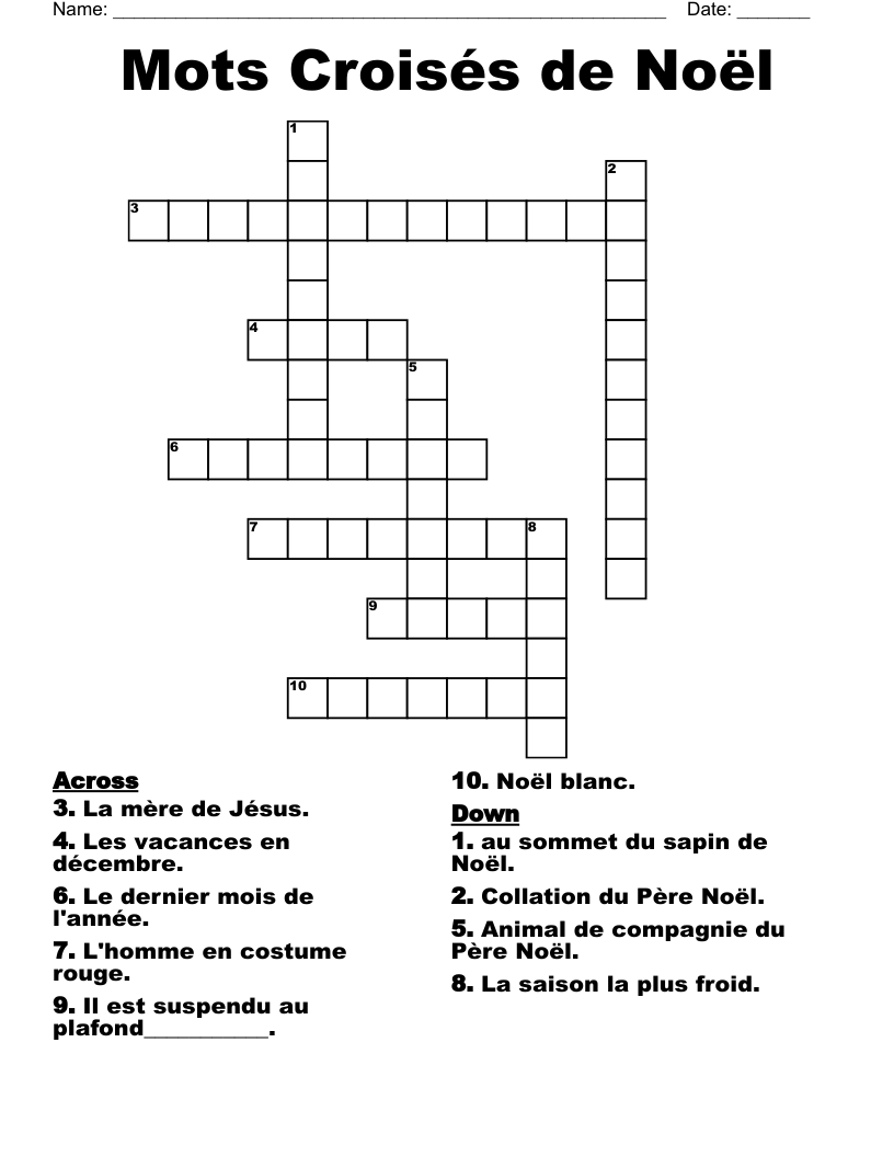 Mots Croisés de Noël Crossword