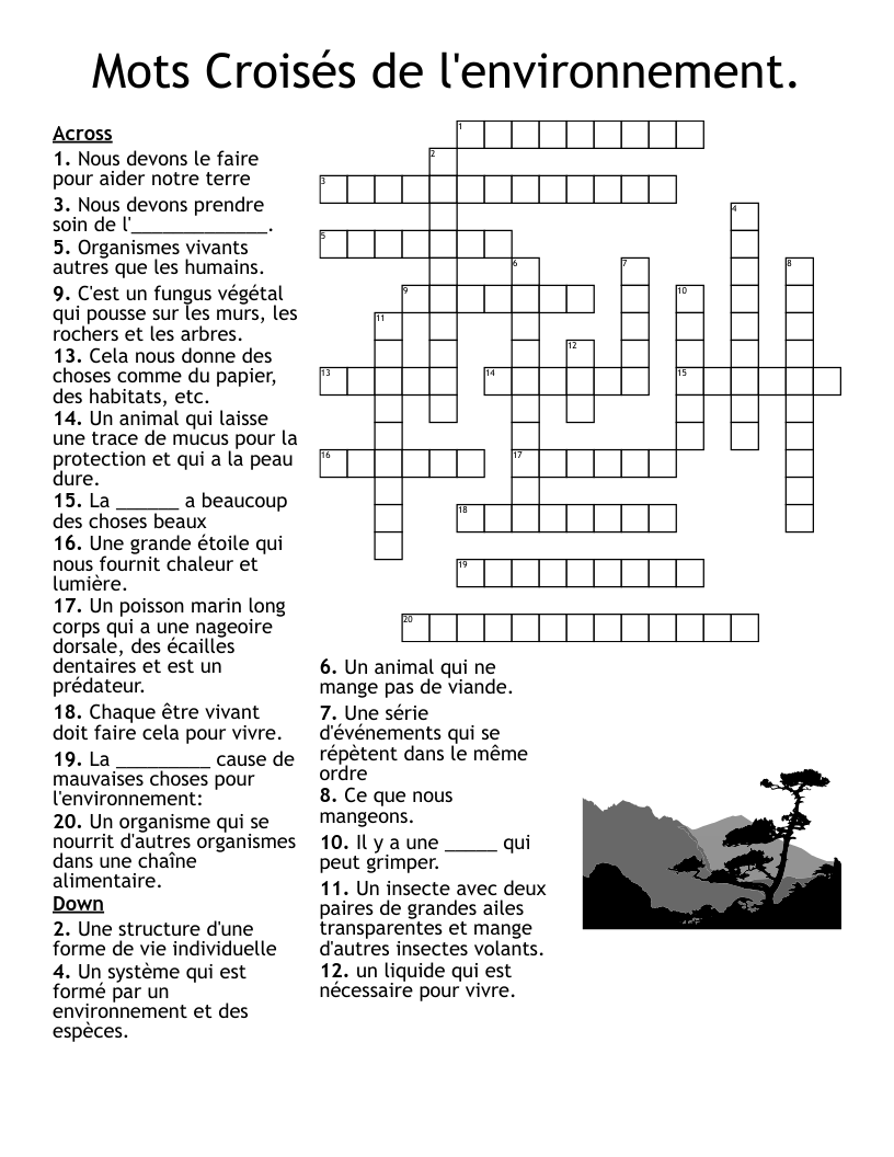 Mots Croisés de l'environnement. Crossword