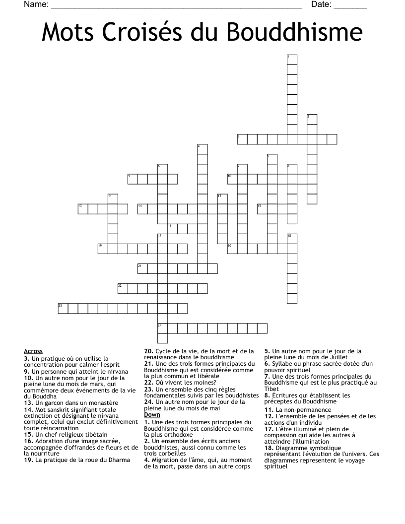 Mots Croisés du Bouddhisme Crossword