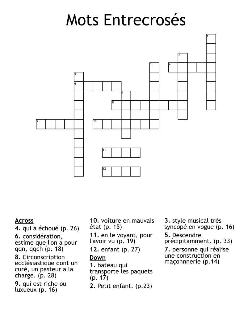 Mots Entrecrosés Crossword