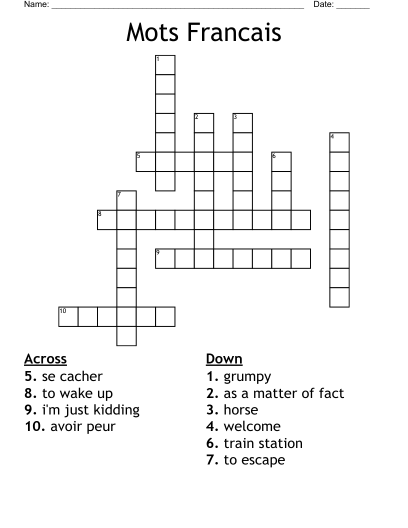 Mots Francais Crossword