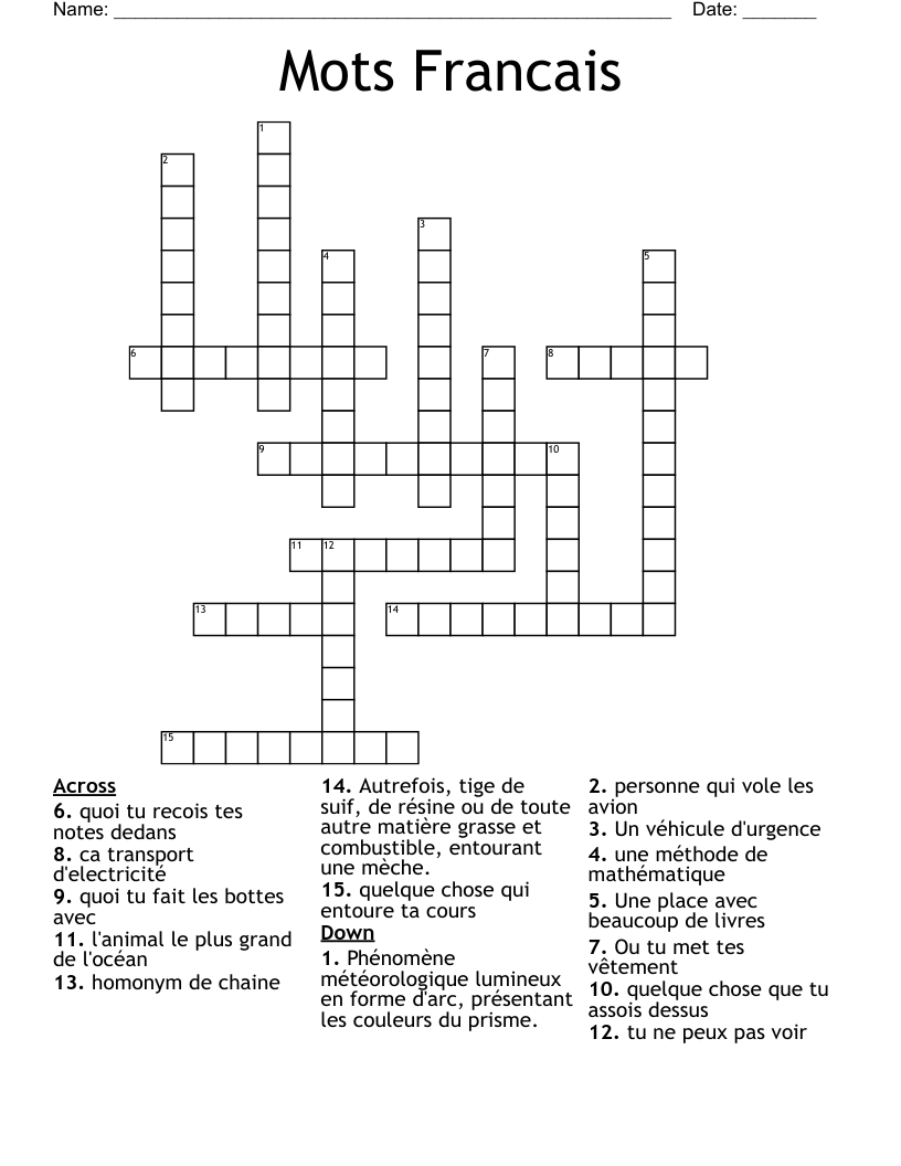 Mots Francais Crossword