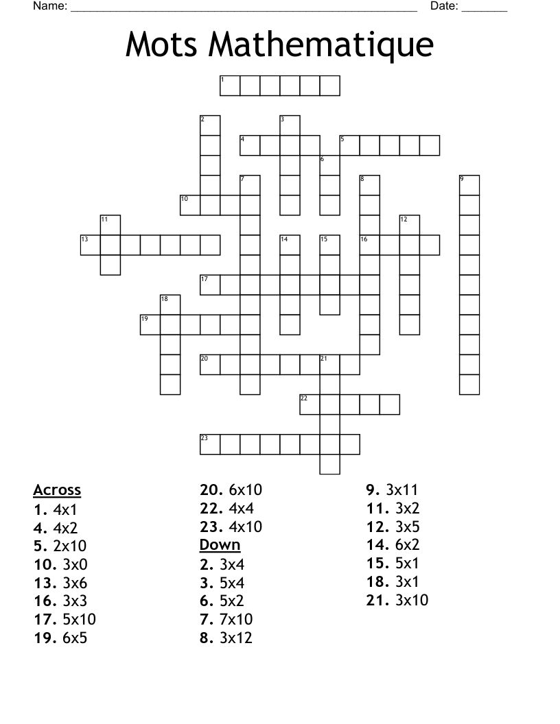 Mots Mathematique Crossword
