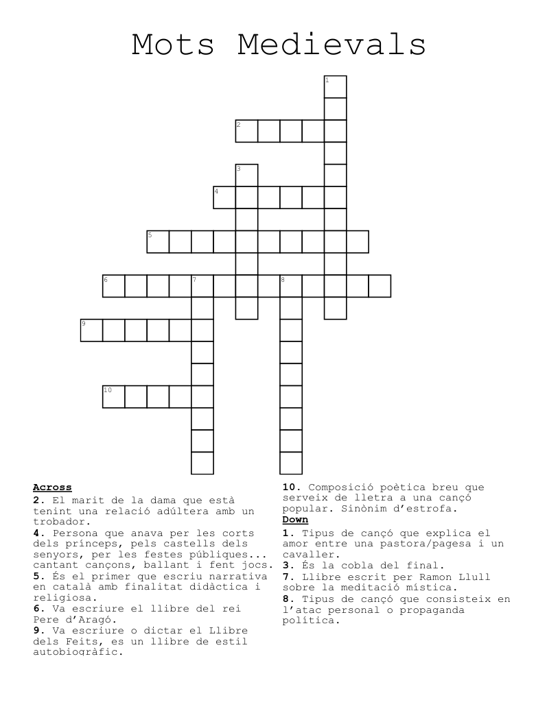 Mots Medievals  Crossword