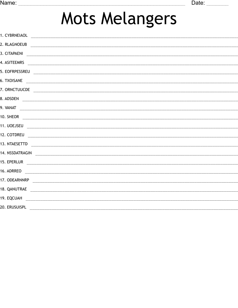 Mots Melangers Word Scramble