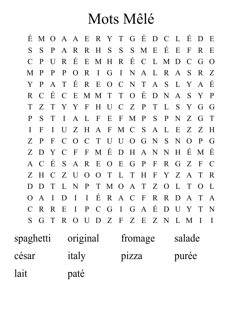 Mots Mêlé Word Search