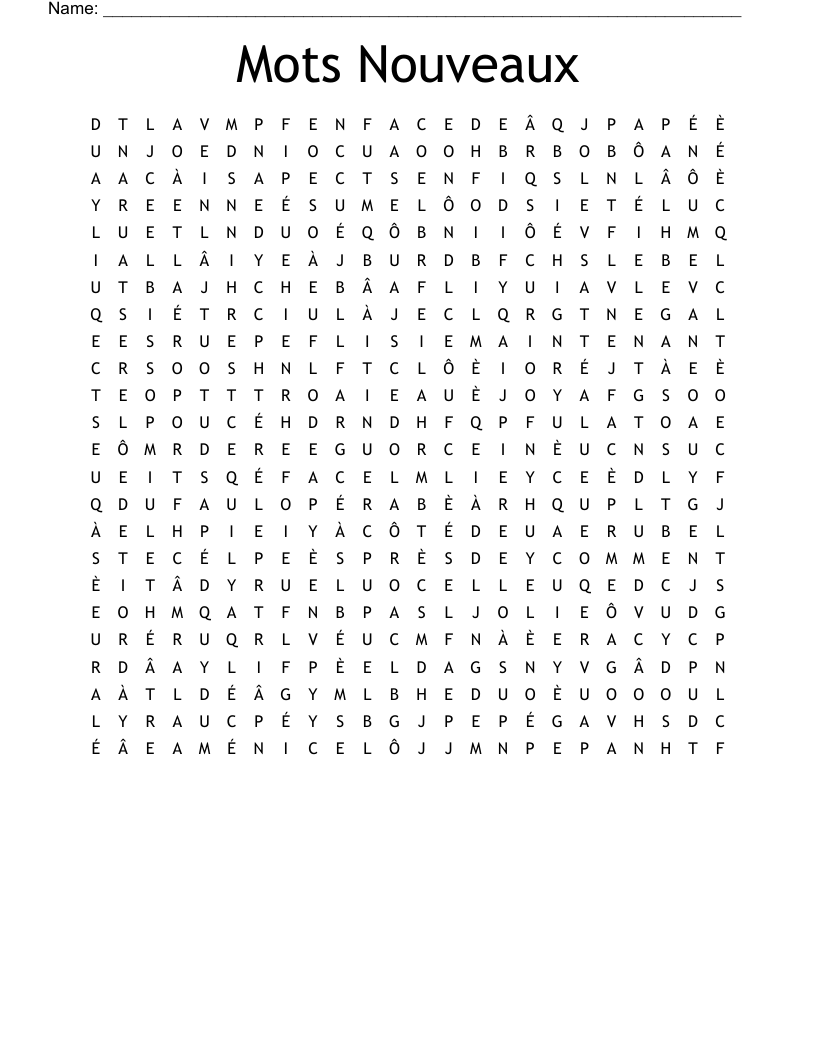 Mots Nouveaux Word Search