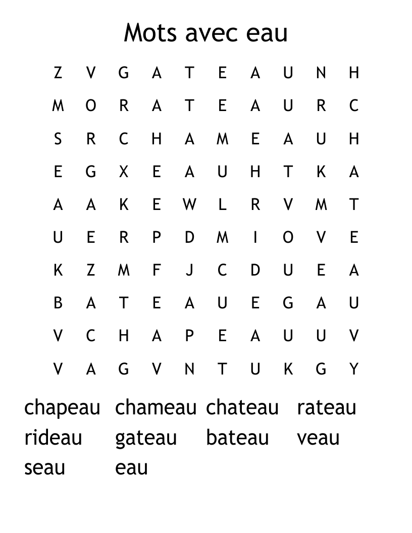 Mots avec eau Word Search