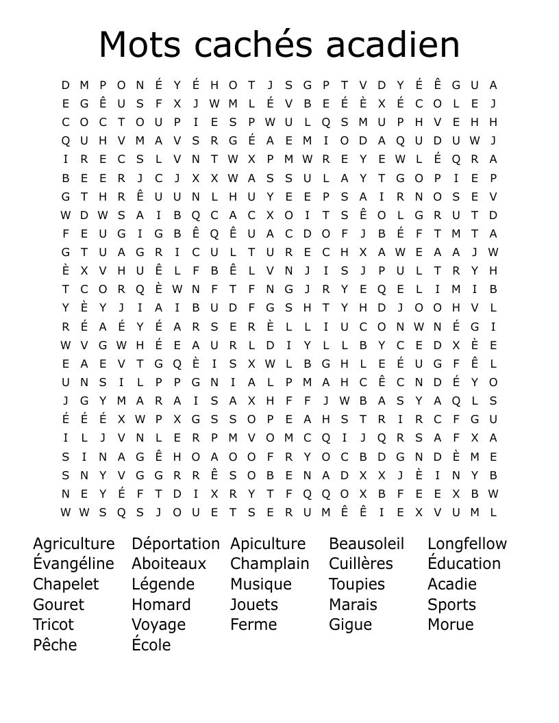 Mots cachés acadien Word Search